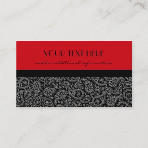 Customizable Red, Black and White Paisley Business Cards
