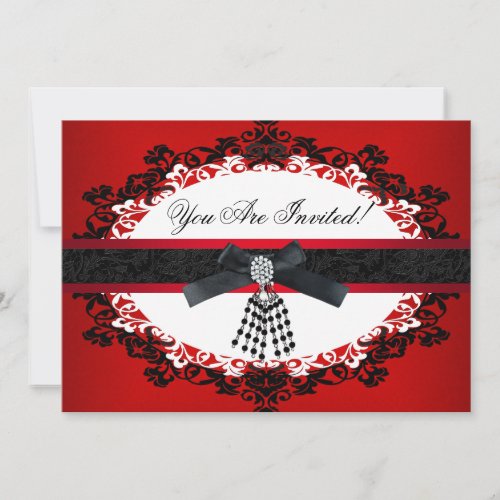 Red Black And White Party All Occasions Elegant 2 Invitation