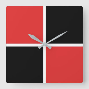 Red, Black and White Pattern Square Wall Clock