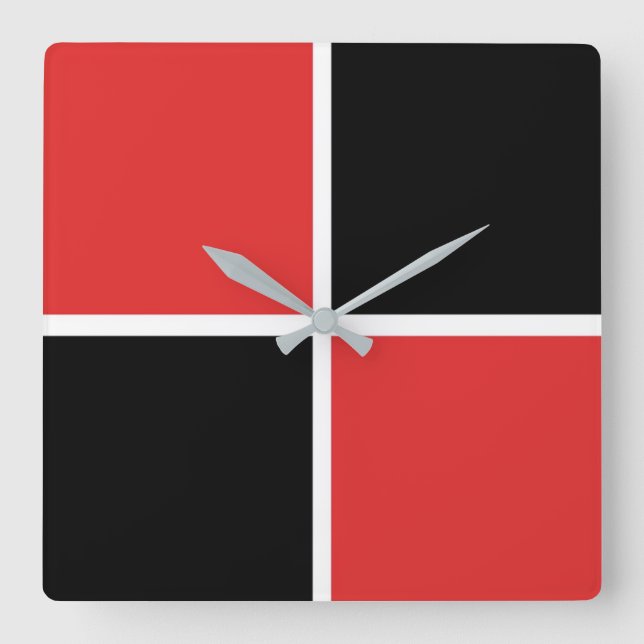 Red, Black and White Pattern Square Wall Clock (Front)
