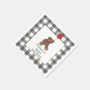 Red Black and White Pattern Teddy Bear Baby Shower Napkins