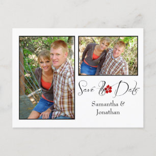Red Black and White Photo Collage Save The Date Announcement Postcard