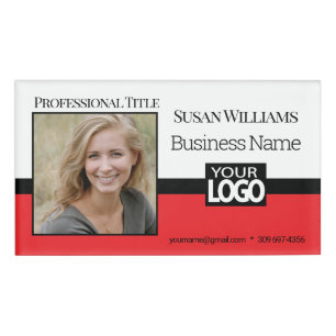 Red, Black and White Photo ID Name Tag