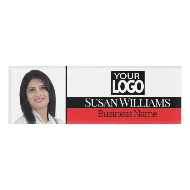 Red, Black and White Photo ID Name Tag (Front)