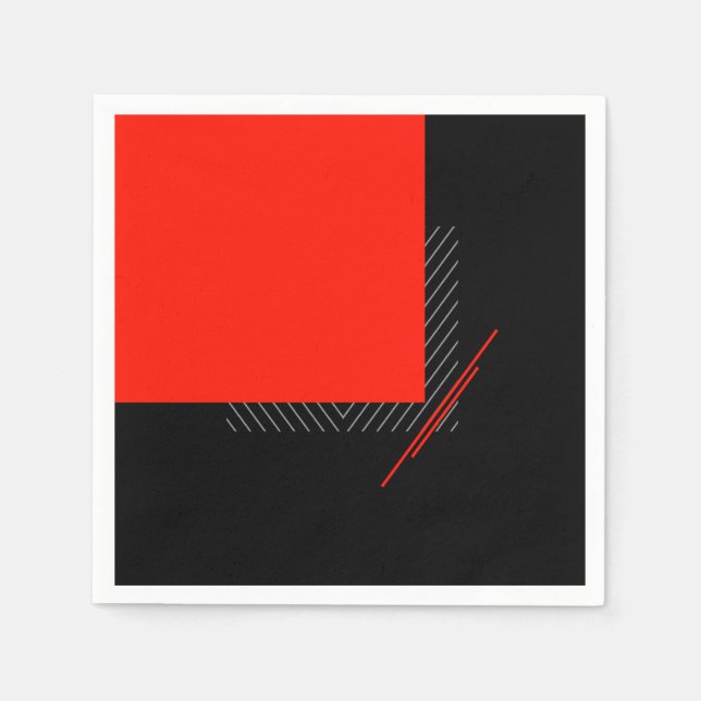 Red, black, and white pinstripe geometric print na napkins (Front)