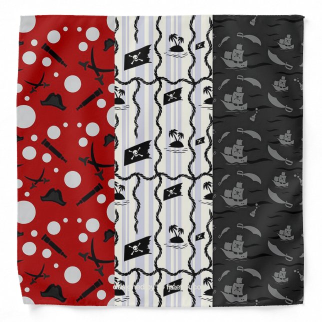 Red, Black and White Pirate Print Adult Bandana (Front)