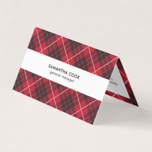 Red black and white plaid pattern business card