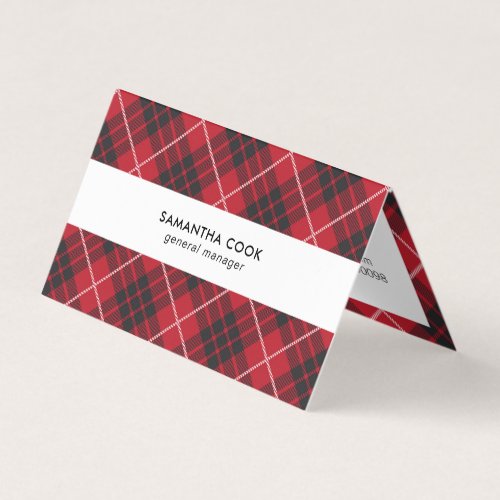 Red black and white plaid pattern business card