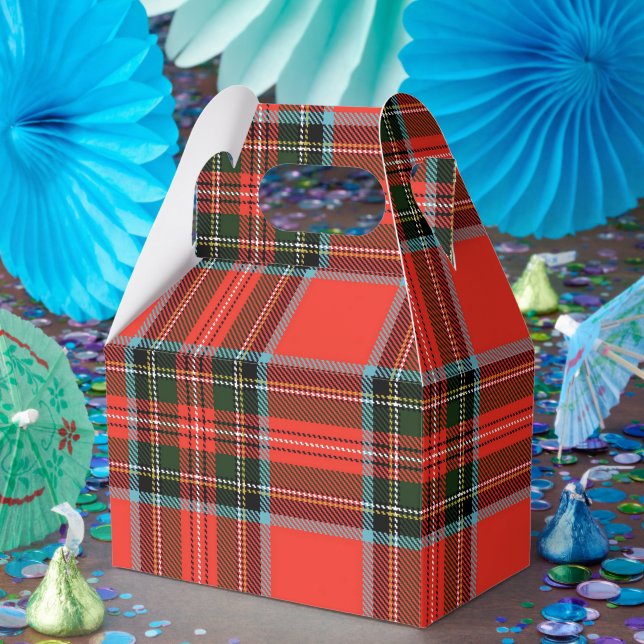 Red Black and White Plaid Pattern Gable Favor Boxes (Party)