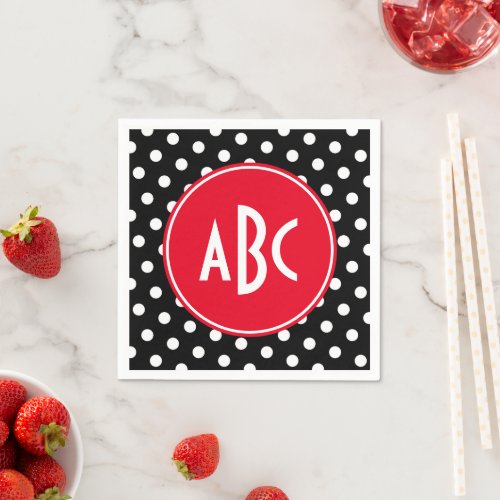 Red Black and White Polka Dot Monogram Napkins