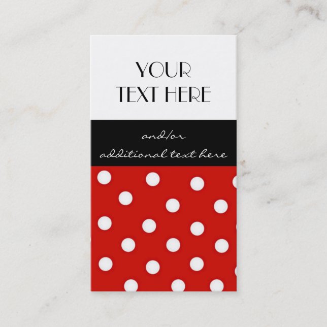 Red, Black and White Polka Dots Business Card (Front)
