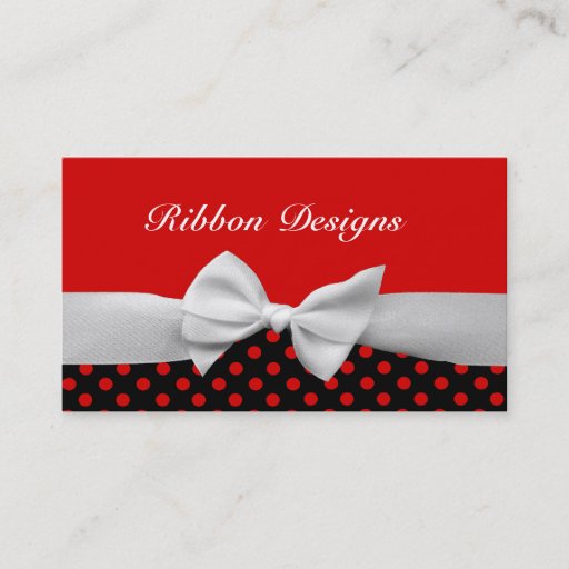 Customizable Red Black and white ribbon and polka dots Business Cards