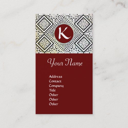 RED BLACK AND WHITE ROMAN EAGLE DAMASK MONOGRAM BUSINESS CARD