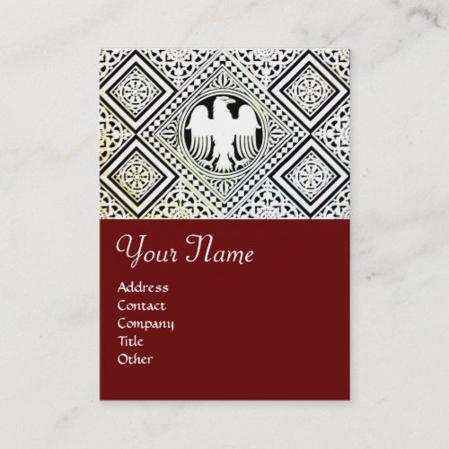 RED BLACK AND WHITE ROMAN EAGLE DAMASK MOTIFS BUSINESS CARD