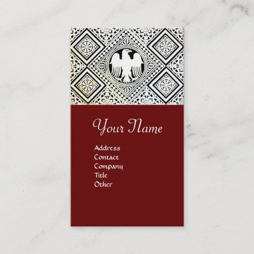 RED BLACK AND WHITE ROMAN EAGLE DAMASK MOTIFS BUSINESS CARD