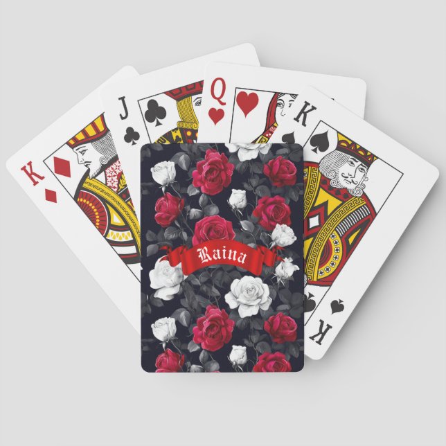 Red Black and White Roses Goth Poker Cards (Back)