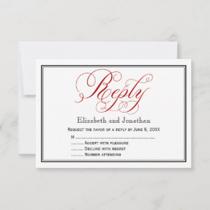 Red Black and White Script Wedding Reply Card