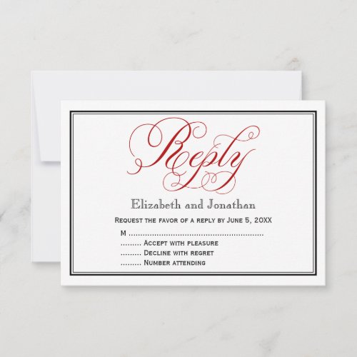 Red Black and White Script Wedding Reply Card