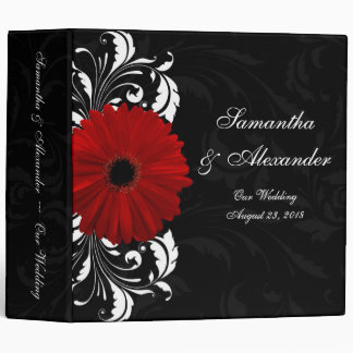 Red, Black and White Scroll Gerbera Daisy 3 Ring Binder