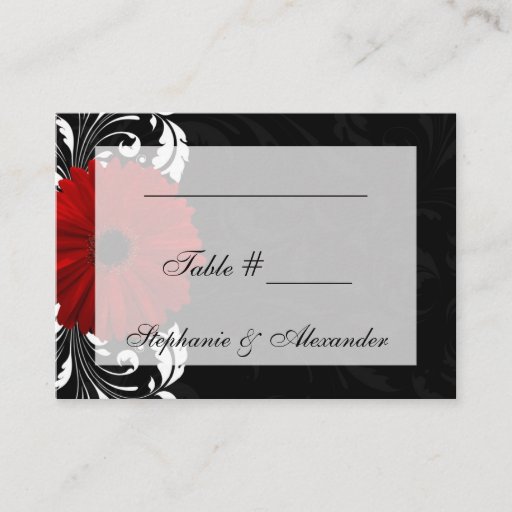 Customizable Red, Black and White Scroll Gerbera Daisy Business Card Templates