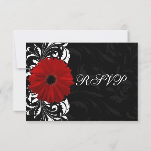 Red, Black and White Scroll Gerbera Daisy RSVP