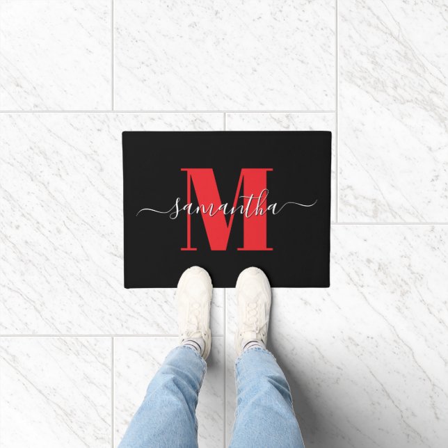 Red Black and White Signature Monogram 2025 Doormat (Indoor)