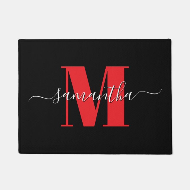 Red Black and White Signature Monogram 2025 Doormat (Front)
