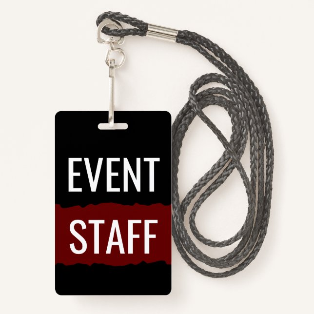 Red Black And White Simple Event Staff Badges (Front with Lanyard)