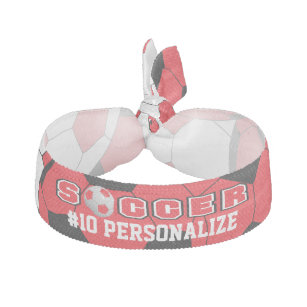 Red, Black and White ⚽ Soccer Ball with Number Elastic Hair Tie