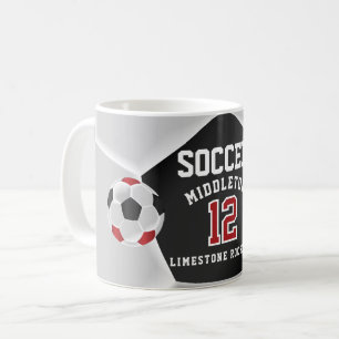 Red, Black and White ⚽ Soccer Sport Coffee Mug