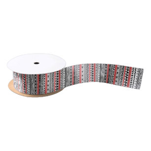 Red Black and white Southwestern Pattern Satin Ribbon