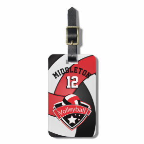 Red, Black and White Sporty Volleyball 🏐 Luggage Tag