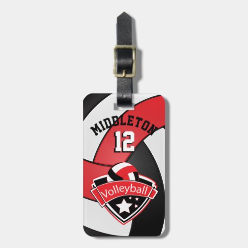 Red Black and White Sporty Volleyball  Luggage Tag