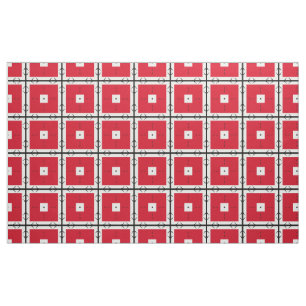 Red Black and White Squares Geometric Pattern Fabric