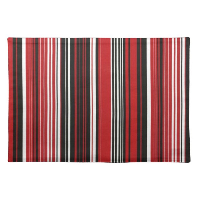 Red, Black and White Stripe Cloth Placemat (Front)