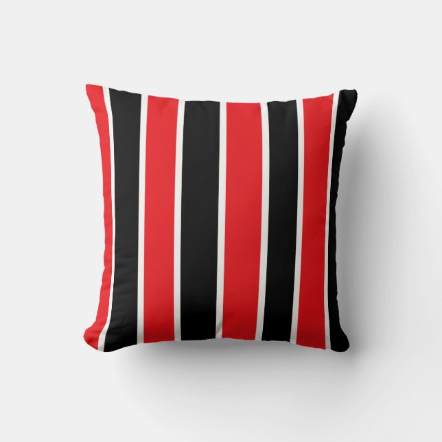 Red Black and White-Striped Throw Pillow (Front)