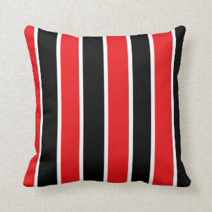 Red Black and White-Striped Throw Pillow