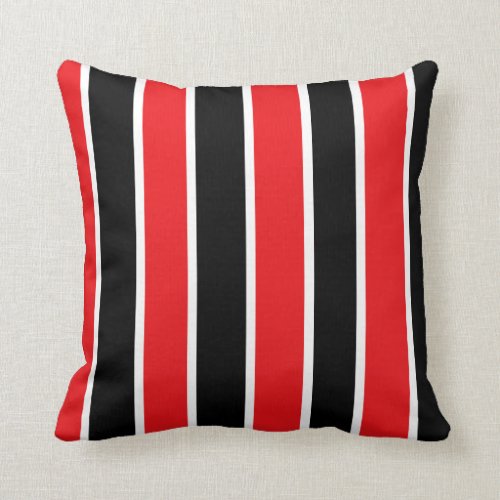 Red Black and White-Striped Throw Pillow