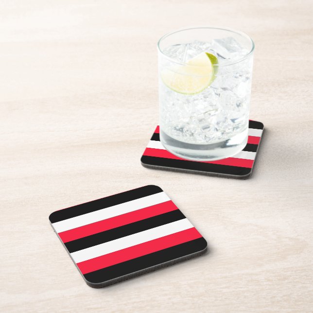 Red, black and white stripes beverage coaster (Right Side)