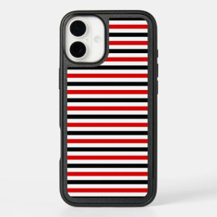 Red Black and white stripes design iPhone 16 Plus Case