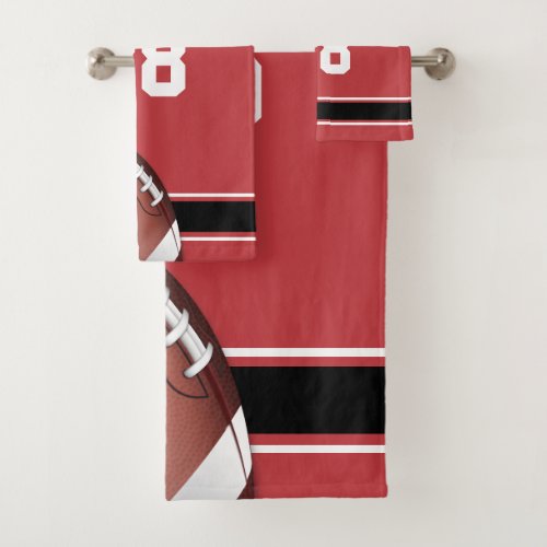 Red Black and White Stripes Football Jersey Bath Towel Set