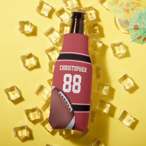 Red Black and White Stripes Football Jersey Bottle Cooler