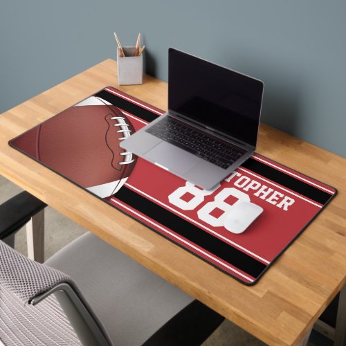 Red Black and White Stripes Football Jersey Desk Mat