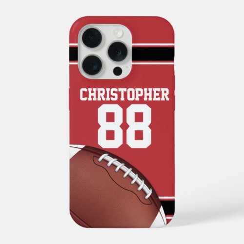 Red Black and White Stripes Football Jersey iPhone 15 Pro Case