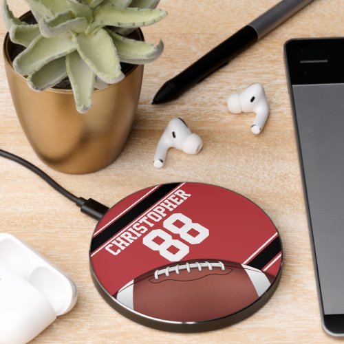 Red Black and White Stripes Football Jersey Wireless Charger