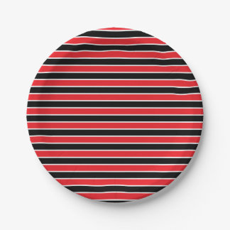 Red, Black and White Stripes Paper Plates