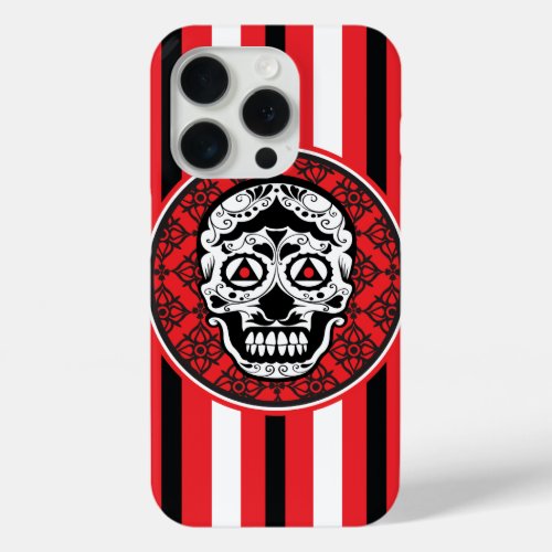 Red Black and white sugar skull style design iPhone 15 Pro Case