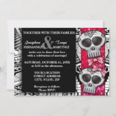 Red Black and White Sugar Skull Wedding Glitter Invitation (Front)