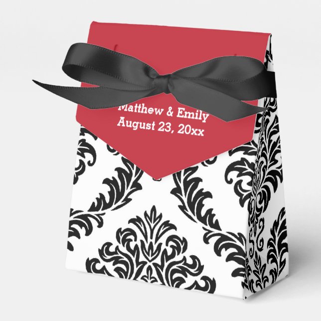 Red Black and White Tapestry Wedding Favor Boxes (Front Side)