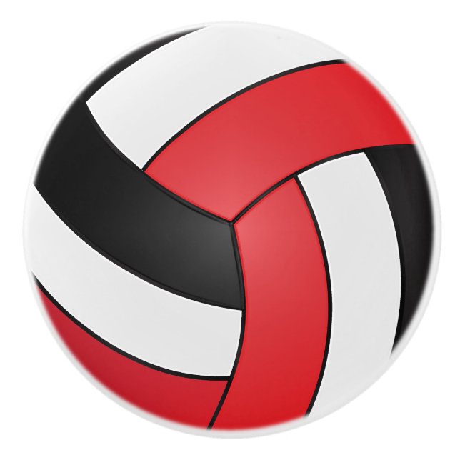 Red, Black and White Volleyball Ceramic Knob (Front)